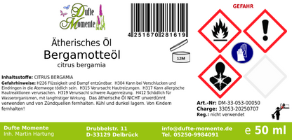 Ätherisches Öl Etikett 50 ml Bergamotte