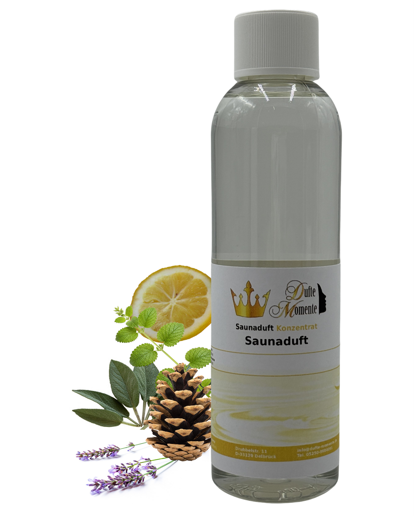 Saunaduft Bergkräuter auf Citrusbasis in 250ml Flasche mit Kräutern, Zitrone