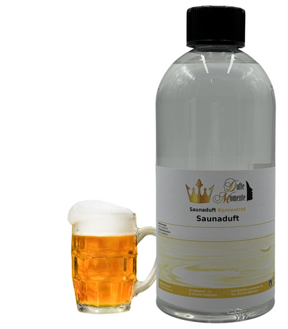 Saunaduft Bier in 500ml Flasche mit vollem Bierglas