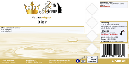 Saunaduft Konzentrat 500 ml Etikett Bier