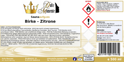 Saunaduft Konzentrat 500 ml Etikett Birke - Zitrone