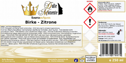 Saunaduft Konzentrat 250 ml Etikett Birke - Zitrone
