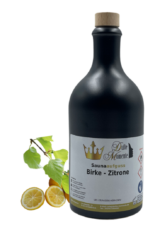 Saunaduft Konzentrat Flasche aus Steinzeug  500 ml Birke - Zitrone
