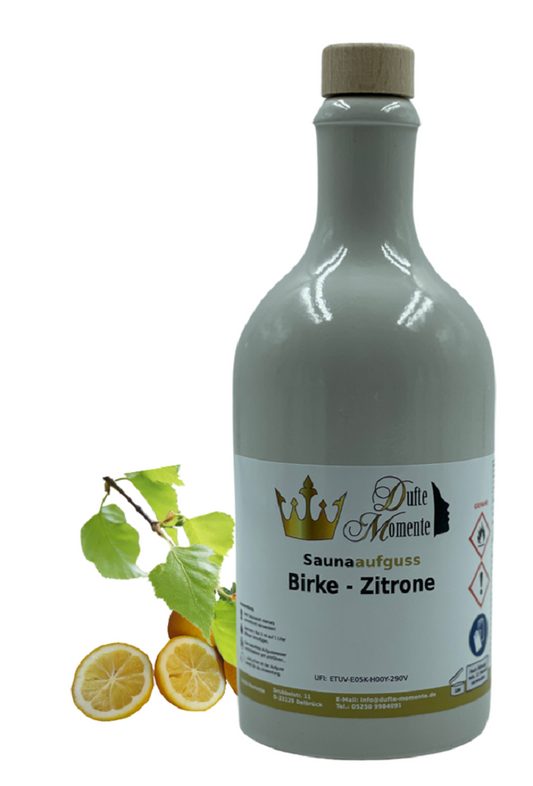 Saunaduft Konzentrat Flasche aus Steinzeug  500 ml Birke - Zitrone