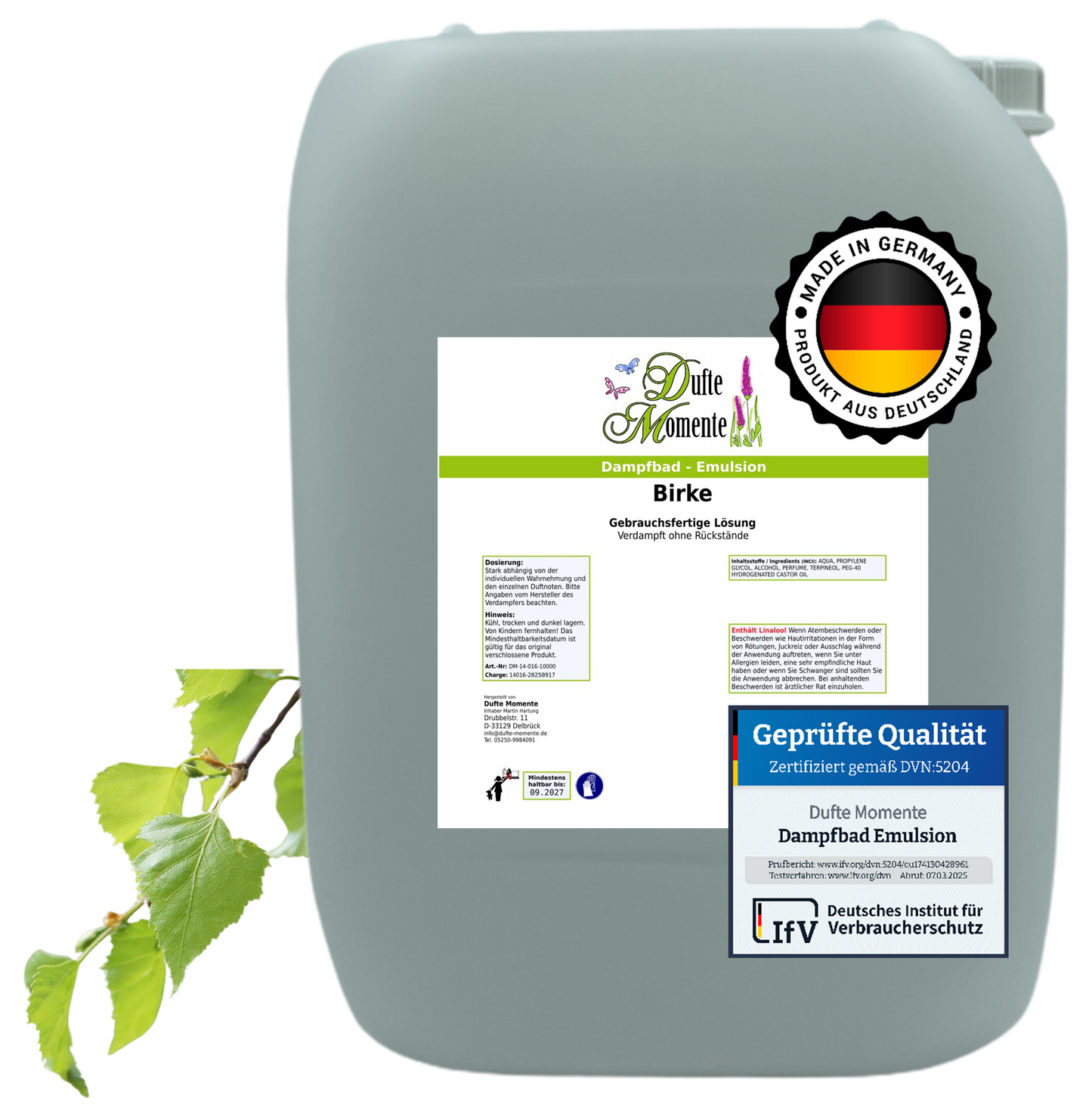 Dampfbad-Emulsion Birke | Gebrauchsfertig & DVN-Zertifiziert für Dein Home-Spa | 3L, 5L, 10L