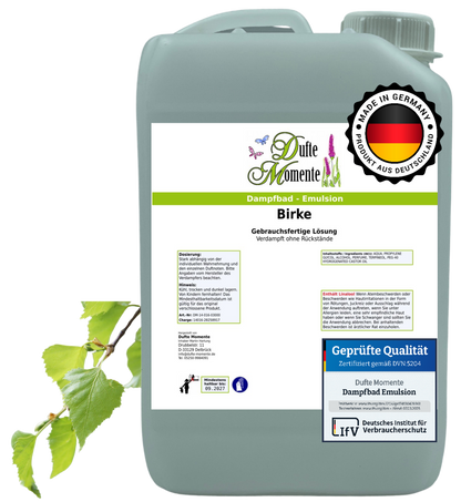 Dampfbad-Emulsion Birke | Gebrauchsfertig & DVN-Zertifiziert für Dein Home-Spa | 3L, 5L, 10L