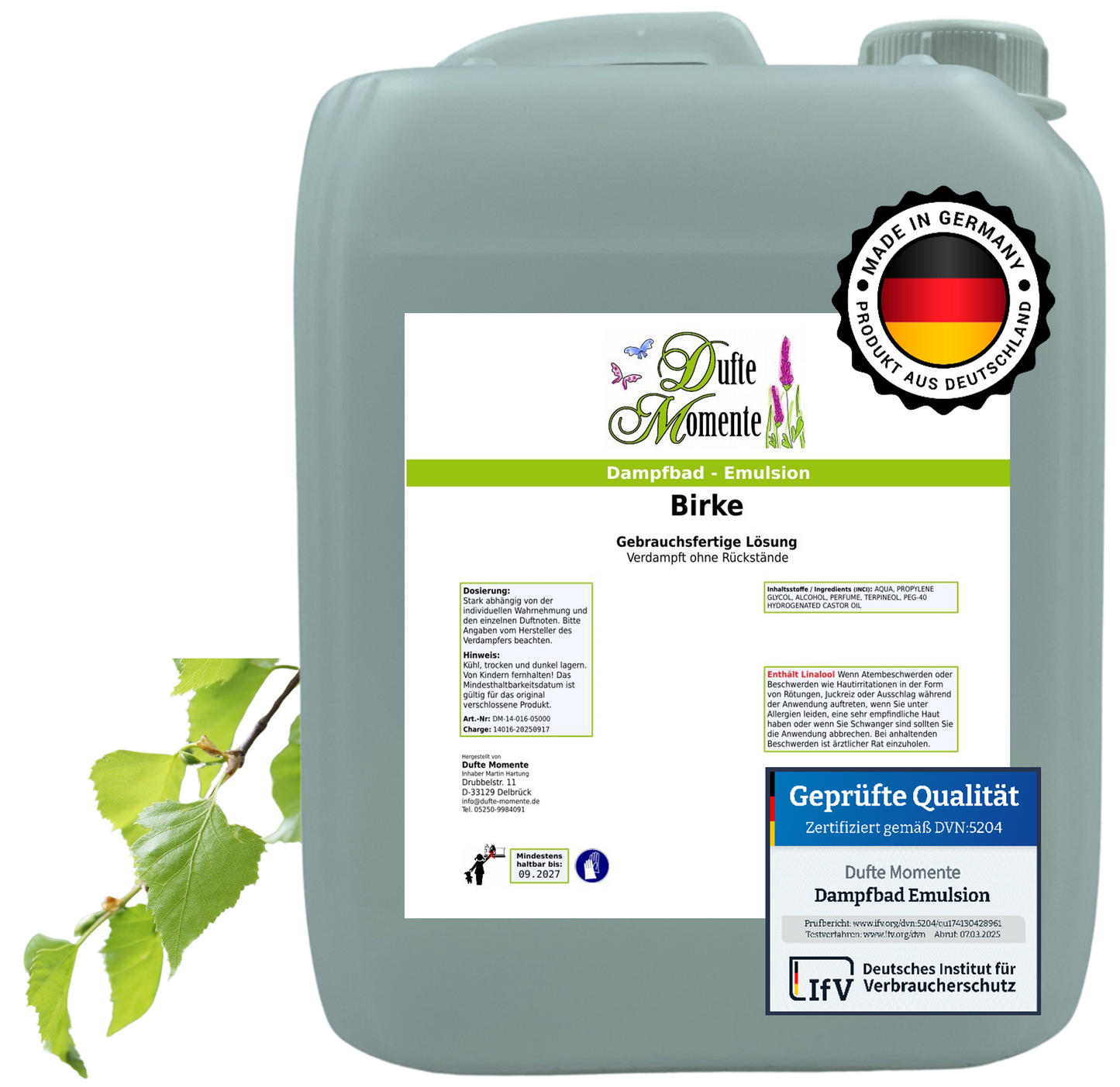 Dampfbad-Emulsion Birke | Gebrauchsfertig & DVN-Zertifiziert für Dein Home-Spa | 3L, 5L, 10L