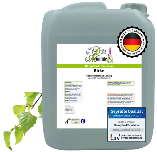 Dampfbad-Emulsion Birke | Gebrauchsfertig & DVN-Zertifiziert für Dein Home-Spa | 3L, 5L, 10L