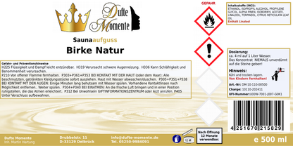 Saunaduft Konzentrat 500 ml Etikett Birke Natur