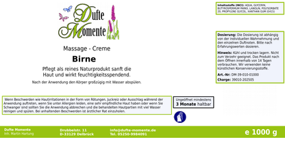 Massage-Creme Birne -  1 kg, mit hochwertiger Sheabutter