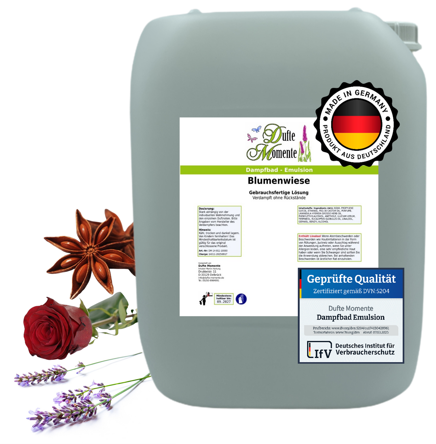 Dampfbad-Emulsion Blumenwiese (Anis, Lavendel, Rose) | Gebrauchsfertig & DVN-Zertifiziert für Dein Home-Spa | 3L, 5L, 10L