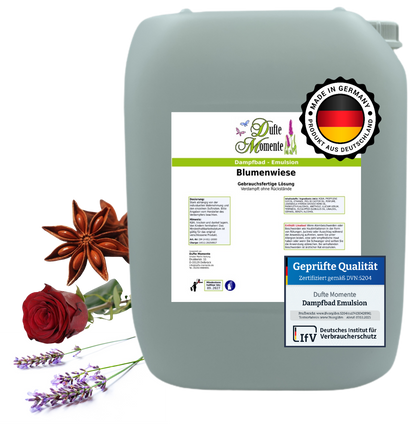 Dampfbad-Emulsion Blumenwiese (Anis, Lavendel, Rose) | Gebrauchsfertig & DVN-Zertifiziert für Dein Home-Spa | 3L, 5L, 10L