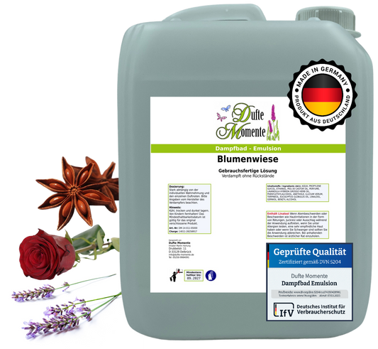 Dampfbad-Emulsion Blumenwiese (Anis, Lavendel, Rose) | Gebrauchsfertig & DVN-Zertifiziert für Dein Home-Spa | 3L, 5L, 10L