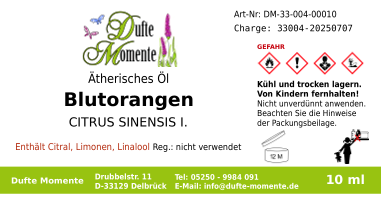 Ätherisches Öl Etikett 10 ml Blutorange