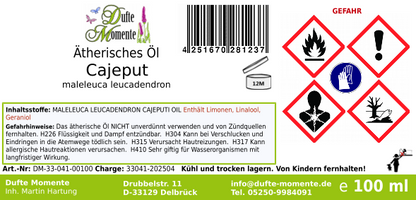 Ätherisches Öl Etikett 100 ml Cajeput