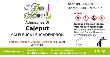 Ätherisches Öl Etikett 10 ml Cajeput