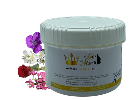 Campo de Fiori (Geranium, Jasmin, Orchidee, Rose) - 500g Salz Körperpeeling, mit BIO-Meersalz