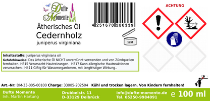 Ätherisches Öl Etikett 100 ml Cedernholz