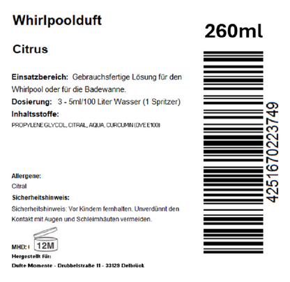 Whirlpoolduft 260 ml Etikett Citrus