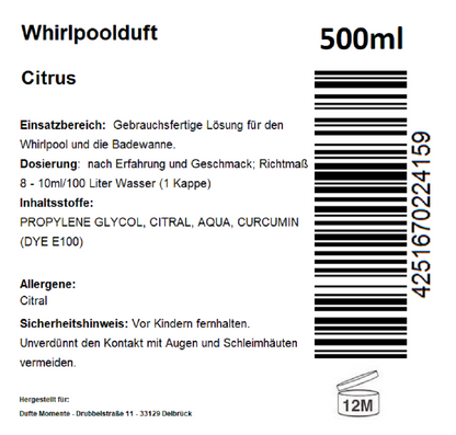 Whirlpoolduft 500 ml Etikett Citrus