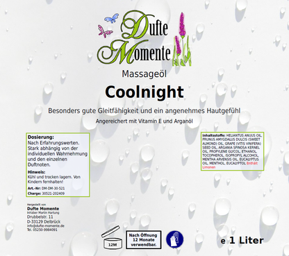 Massageöl-Etikett 1 Liter Coolnight