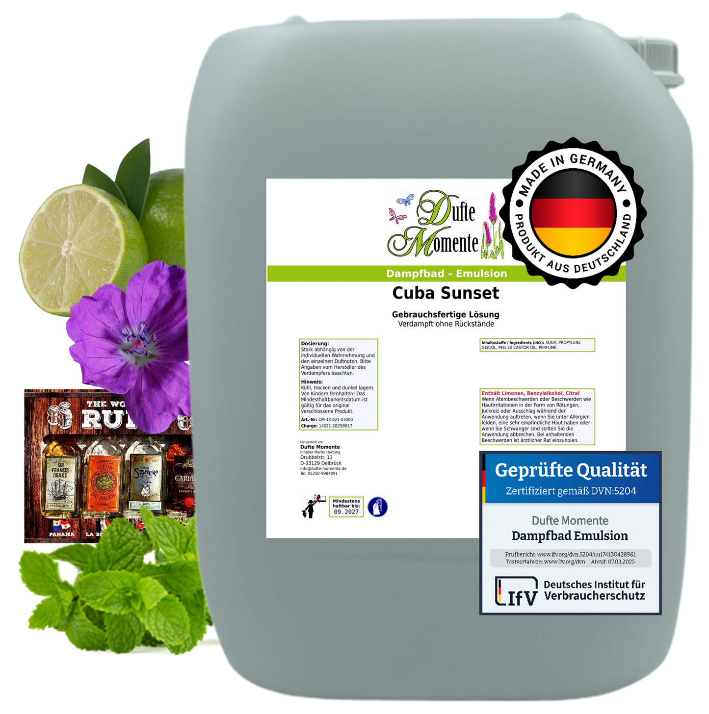 Dampfbad-Emulsion Cuba Sunset (Limette, Mojito, Rum) | Gebrauchsfertig & DVN-Zertifiziert für Dein Home-Spa | 3L, 5L, 10L