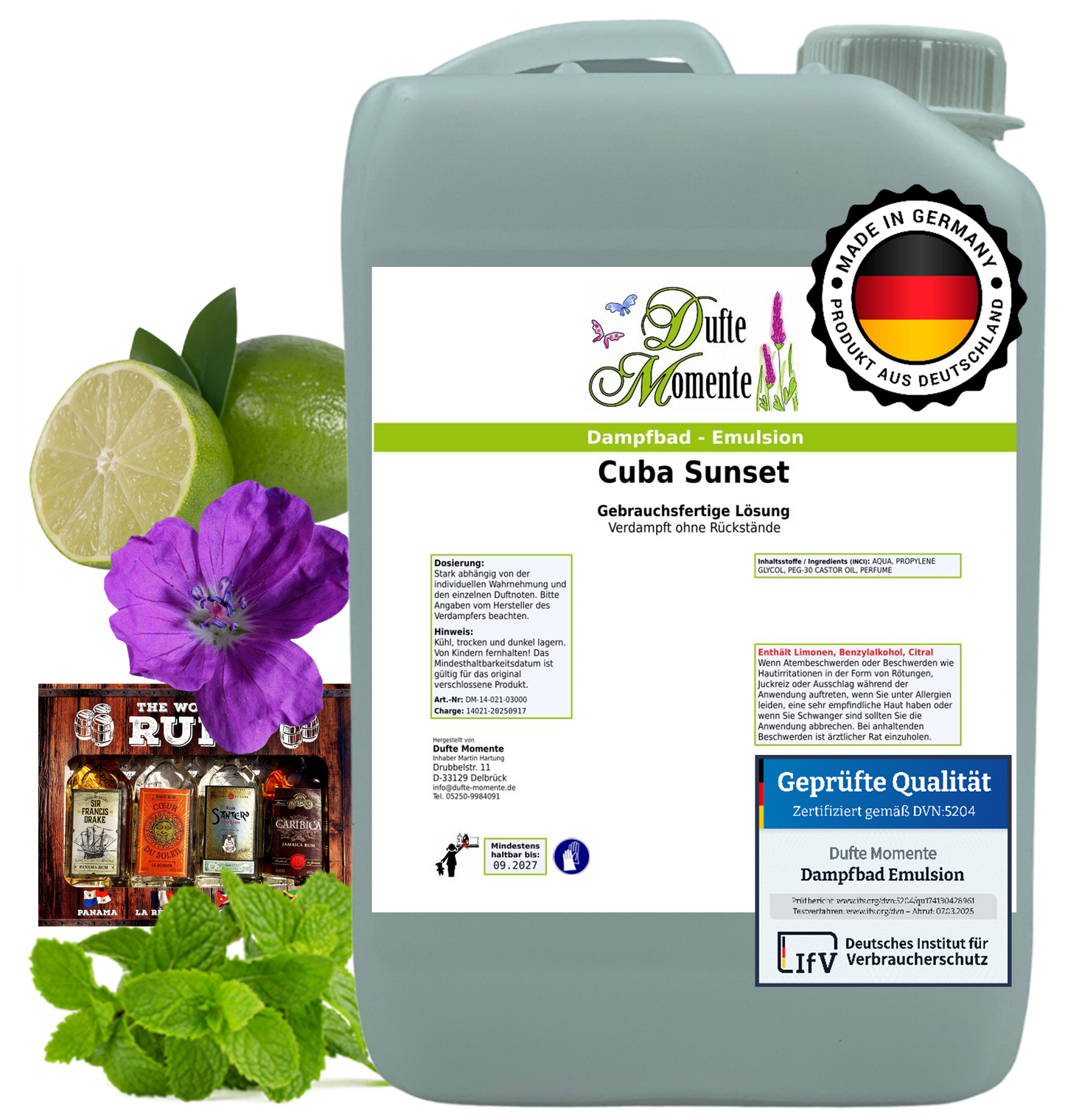 Dampfbad-Emulsion Cuba Sunset (Limette, Mojito, Rum) | Gebrauchsfertig & DVN-Zertifiziert für Dein Home-Spa | 3L, 5L, 10L