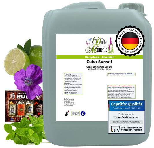 Dampfbad-Emulsion Cuba Sunset (Limette, Mojito, Rum) | Gebrauchsfertig & DVN-Zertifiziert für Dein Home-Spa | 3L, 5L, 10L
