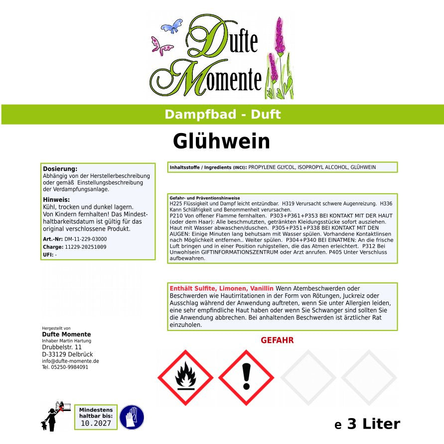 Dampfbad Duftkonzentrat glühwein etikett 3 liter