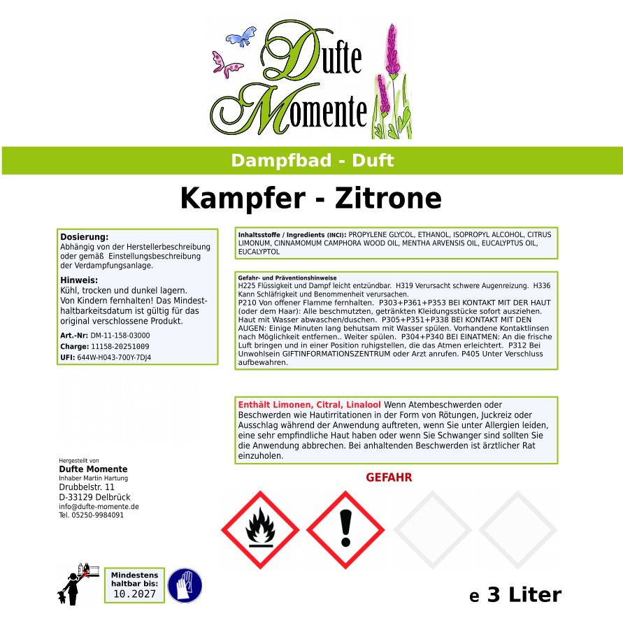 Etikett dampfbad duft Kampfer-Zitrone 3 liter