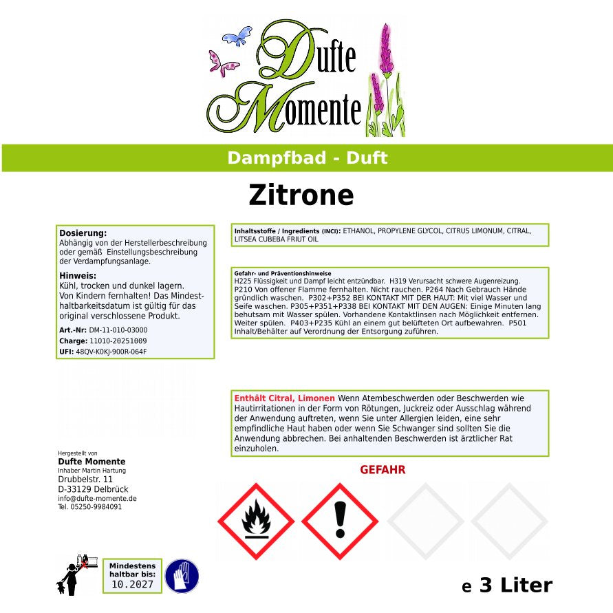 Dampfbad Duftkonzentrat zitrone etikett 3 liter