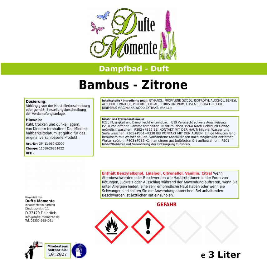 Saunaduft Etikett 3 Liter Bambus-Zitrone