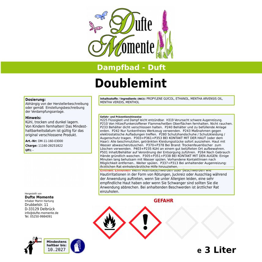 Saunaduft Etikett 3 Liter Doublemint