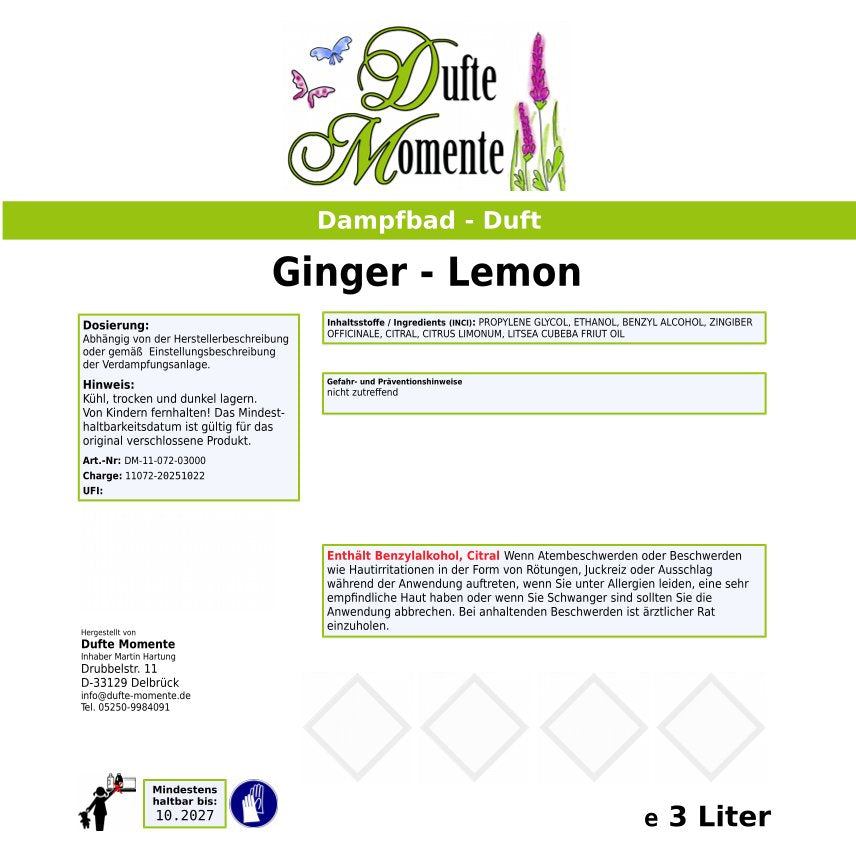 Saunaduft Etikett 3 Liter Ginger-Lemon