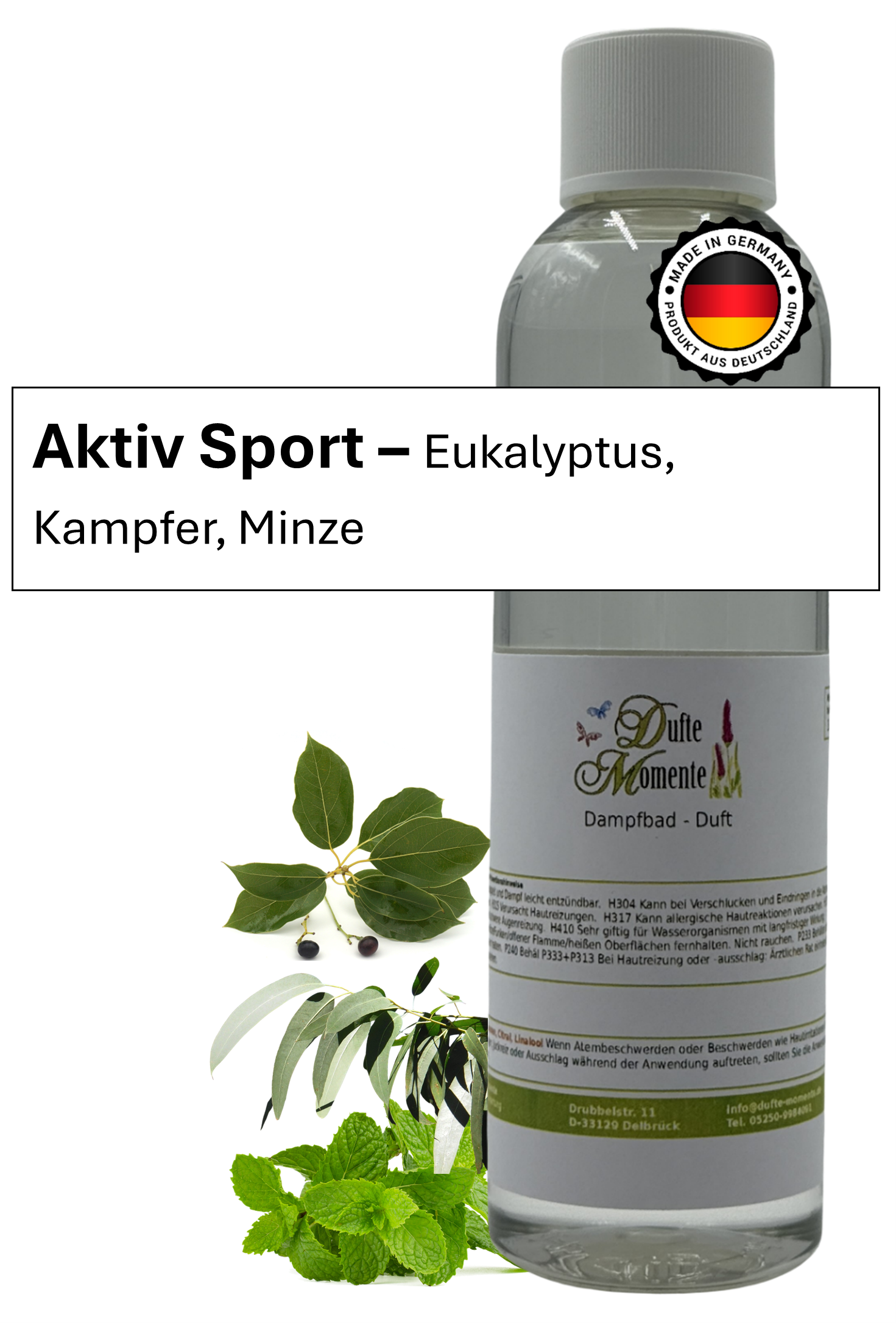 Saunaduft Aktiv Sport in 250ml Flasche mit Duftbestandteilen und Duftbanner