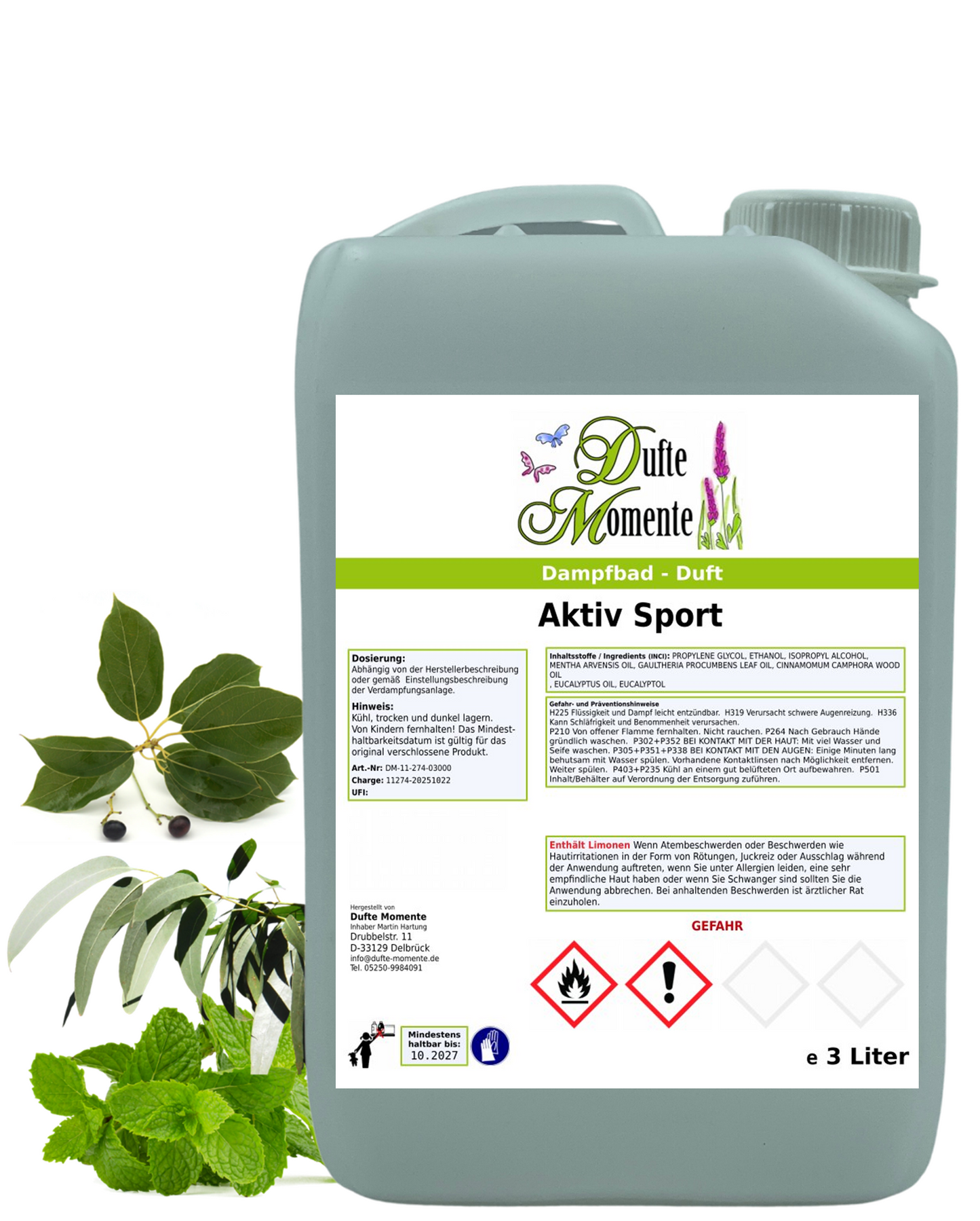 Saunaduft Aktiv Sport in 3 Liter Kanister mit Duftbestandteilen