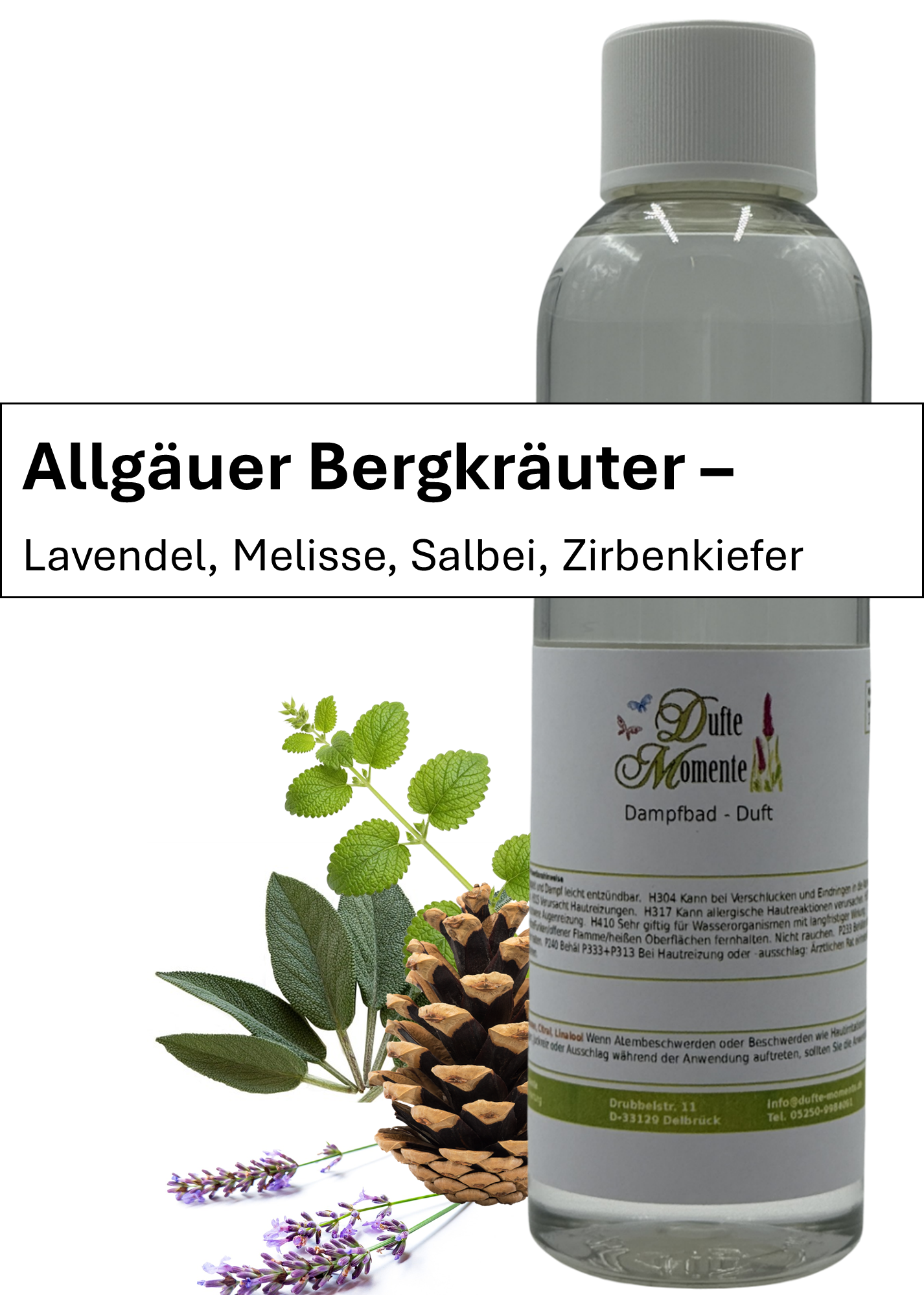 Dampfbad Duftkonzentrat allgäuer bergkräuter in 250ml flasche mit duftbanner