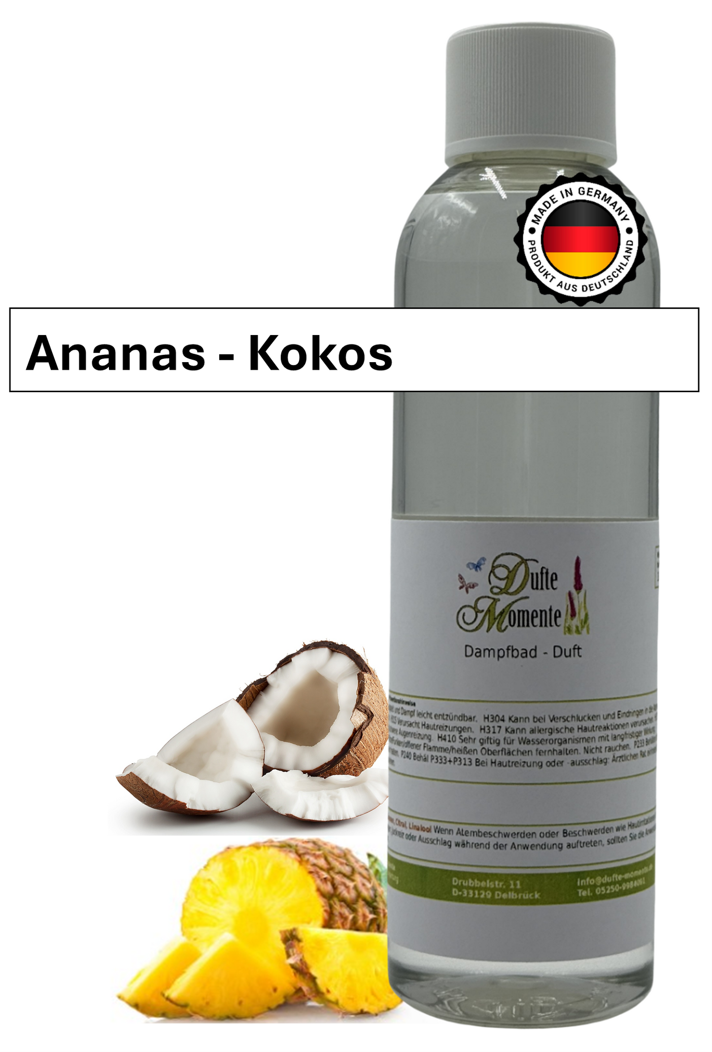Saunaduft Ananas-Kokos in 250ml Flasche mit Duftbestandteilen und Duftbanner