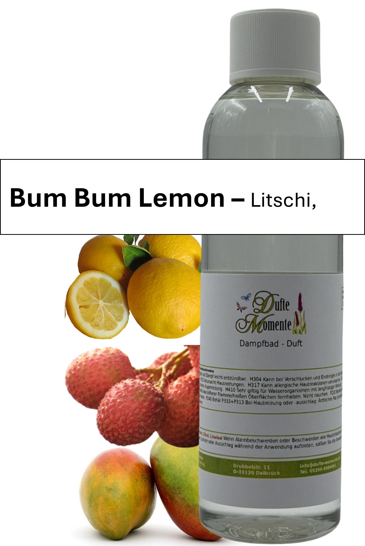Dampfbad Duftkonzentrat bum bum lemon in 250ml flasche mit duftbanner