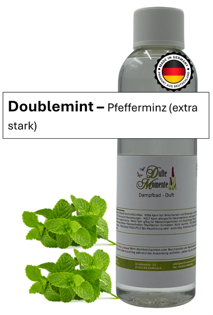 Saunaduft Doublemint in 250ml Flasche mit Duftbestandteilen und Duftbanner