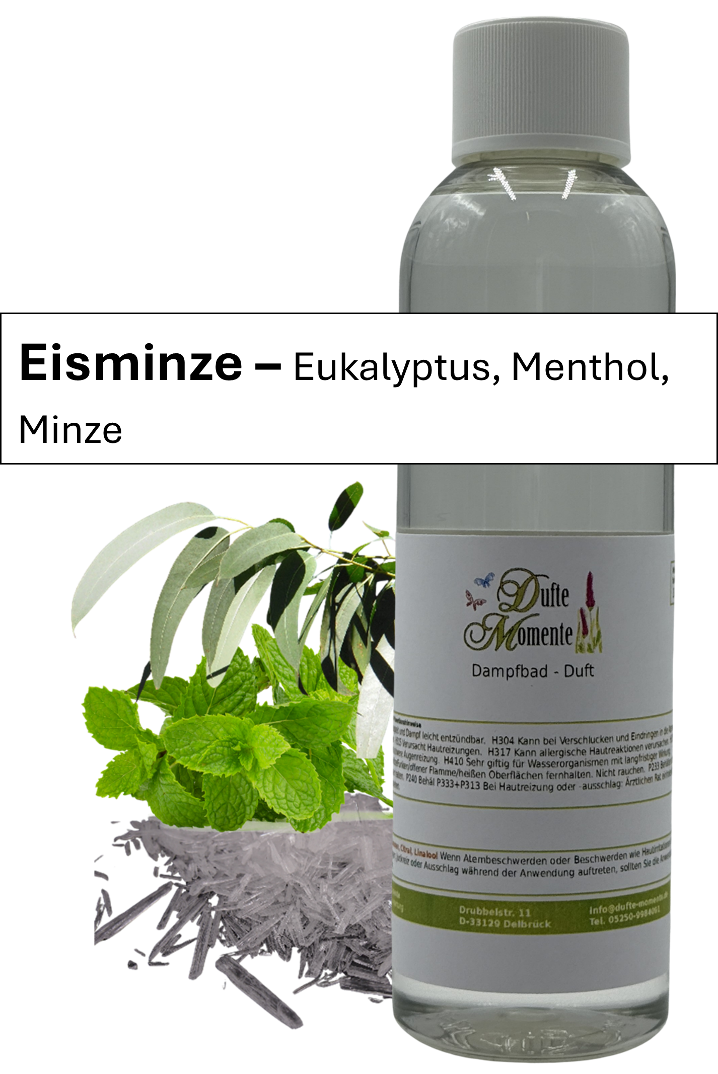 Dampfbad Duftkonzentrat eisminze in 250ml flasche mit duftbanner