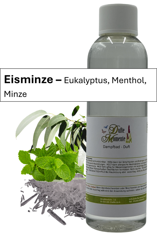 Dampfbad Duftkonzentrat eisminze in 250ml flasche mit duftbanner