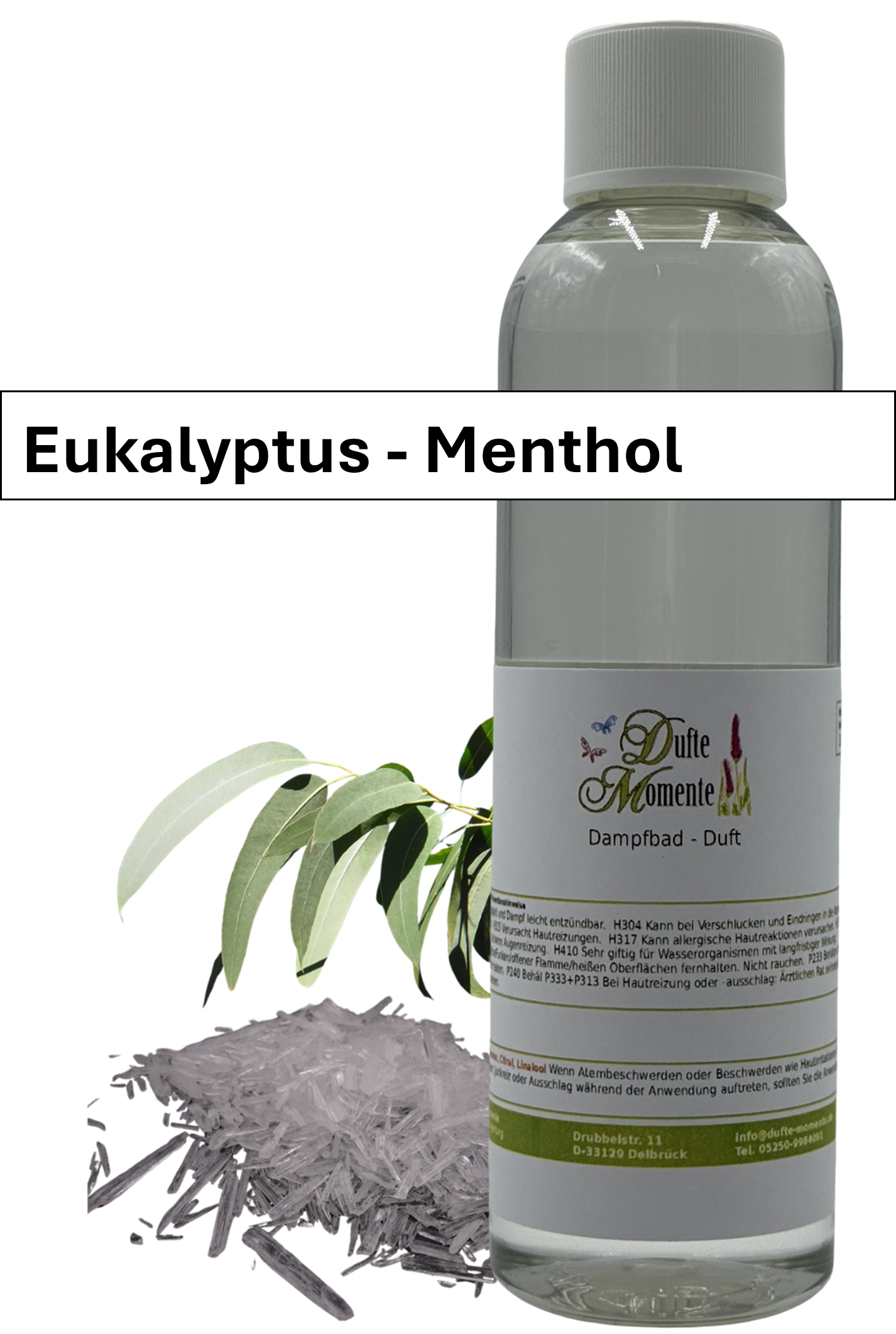 Dampfbad Duftkonzentrat eukalyptus-menthol in 250ml flasche mit duftbanner