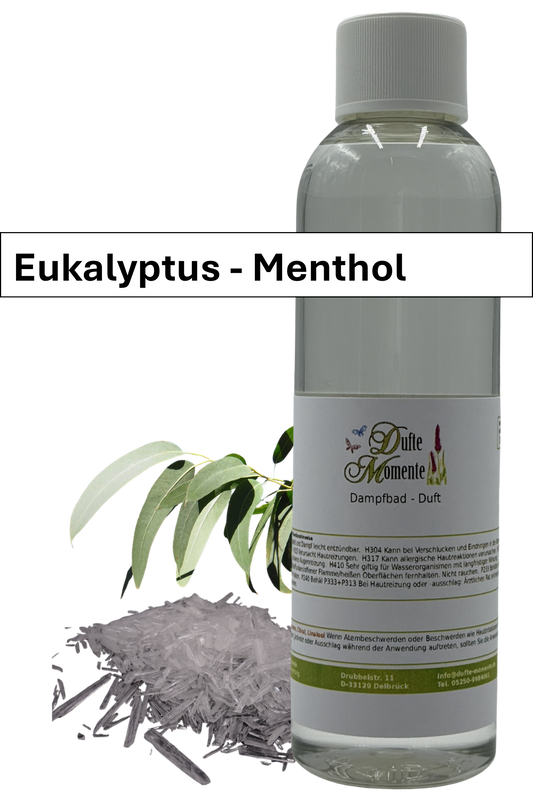 Dampfbad Duftkonzentrat eukalyptus-menthol in 250ml flasche mit duftbanner