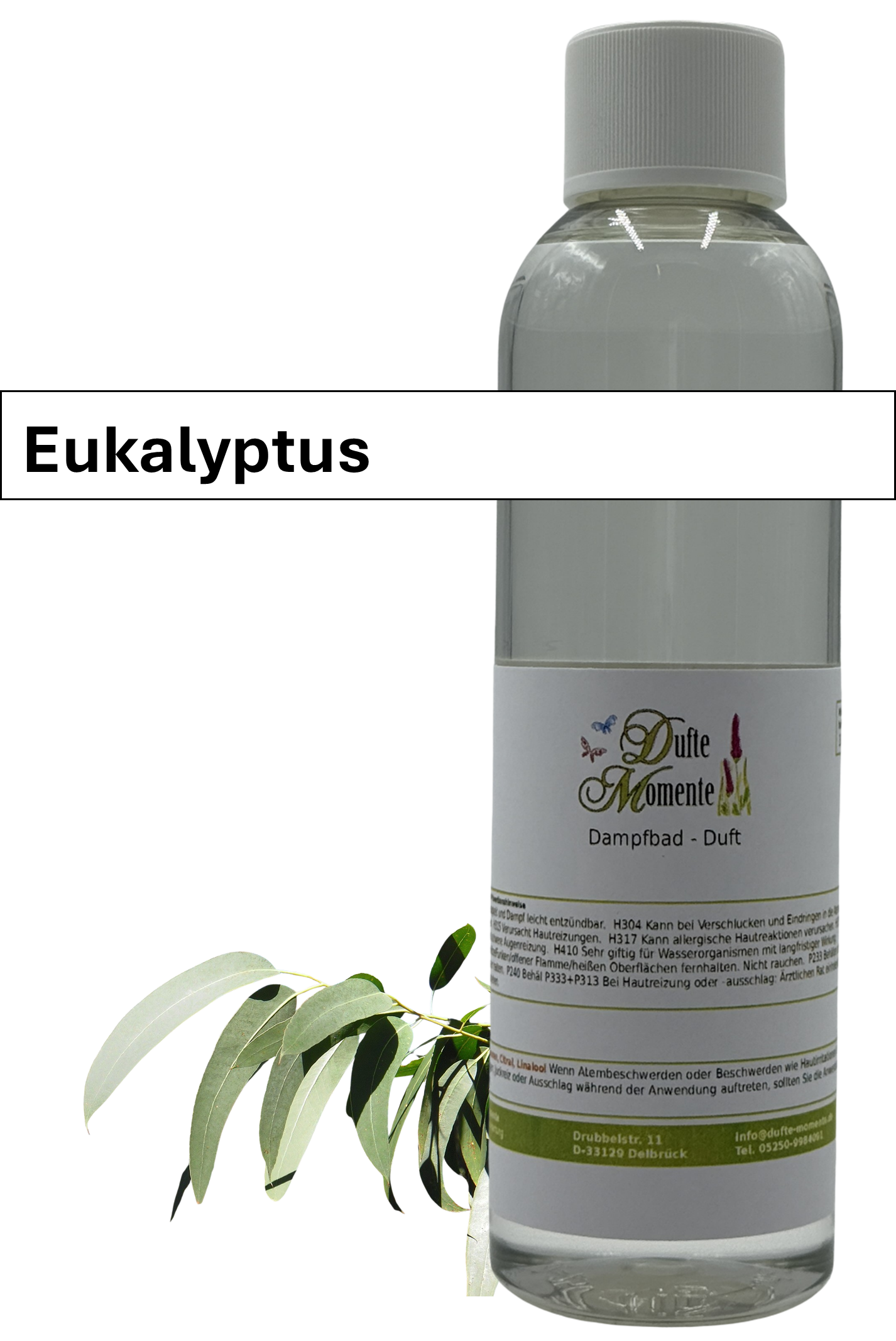 Dampfbad Duftkonzentrat eukalyptus in 250ml flasche mit duftbanner