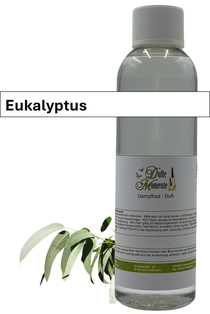 Dampfbad Duftkonzentrat eukalyptus in 250ml flasche mit duftbanner