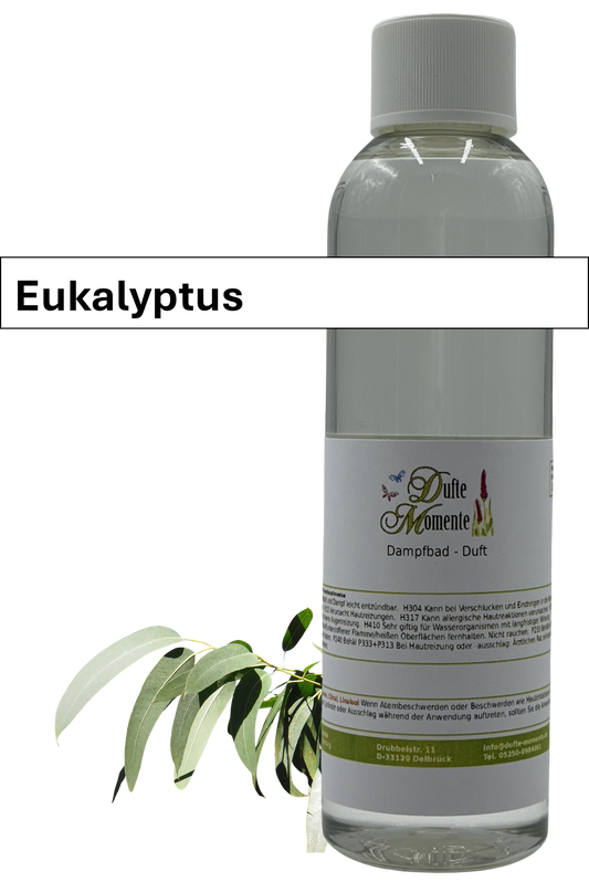 Dampfbad Duftkonzentrat eukalyptus in 250ml flasche mit duftbanner