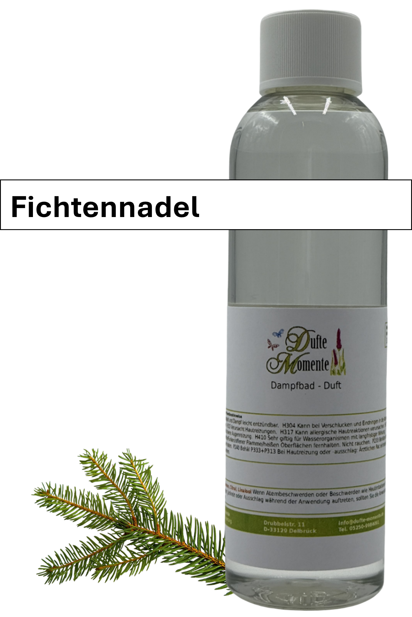 Dampfbad Duftkonzentrat fichtennadel in 250ml flasche mit duftbanner