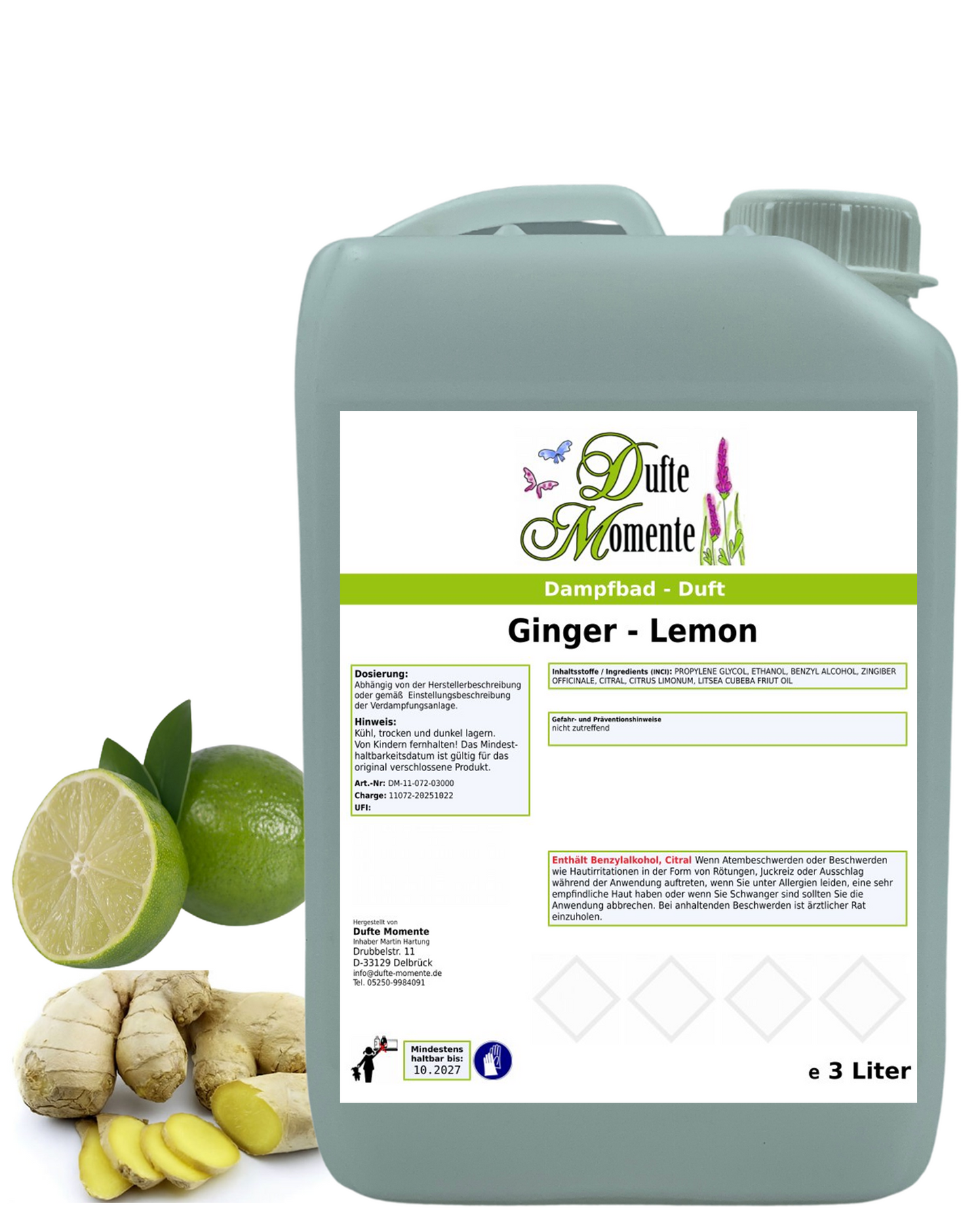 Saunaduft Ginger-Lemon in 3 Liter Kanister mit Duftbestandteilen