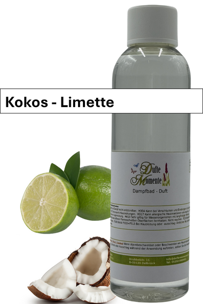 Dampfbad Duftkonzentrat kokos-limette in 250ml flasche mit duftbanner